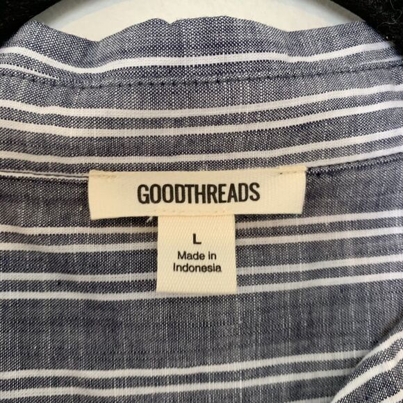Goodthreads Womens Large Shirt Button Up Chambray Stripes Blue Short Sleeve NEW - Picture 6 of 8
